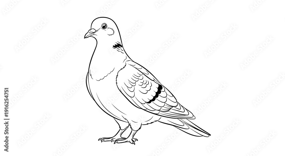 Fototapeta premium Pigeon outline drawing, simple line art of a bird, isolated on white background