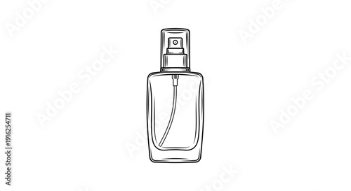 Perfume Bottle Spray Atomizer Outline Drawing Isolated on White Background