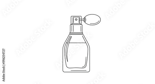 Perfume bottle with spray atomizer, outline illustration, elegant cosmetic container