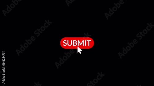 Submit button animation with mouse cursor on transparent background, submit icon animation with alpha channel in 4k.