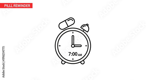 Pill Reminder Alarm Clock 7 AM Icon - Medication Time, Health, Healthcare, Medicine