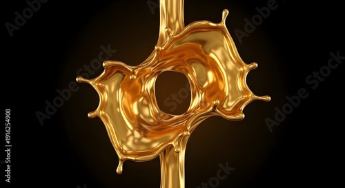 Golden liquid splash forming a torus shape
