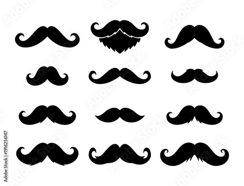 Set of vintage black mustache silhouettes for barber shop and gentlemen style