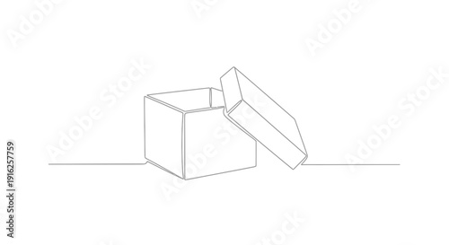 Open Box Line Art: Minimalist Concept of Opportunity, Surprise, or Unboxing