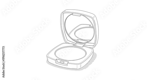 Open Compact Powder Case with Mirror, Sketch Illustration