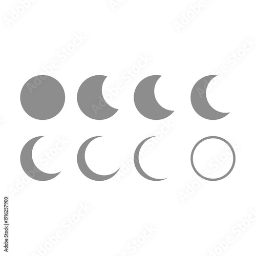 Lunar phase, new moon, crescent icon set. Moon phases, full moon icons.