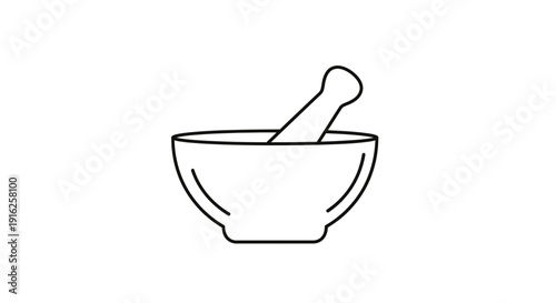 Mortar and Pestle Icon, Line Art, Symbol for Pharmacy, Medicine, Herbs, and Grinding