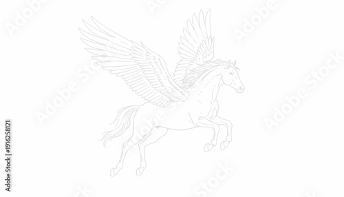 Mythical Pegasus Horse Flying with Majestic Wings, Fantasy Creature Sketch