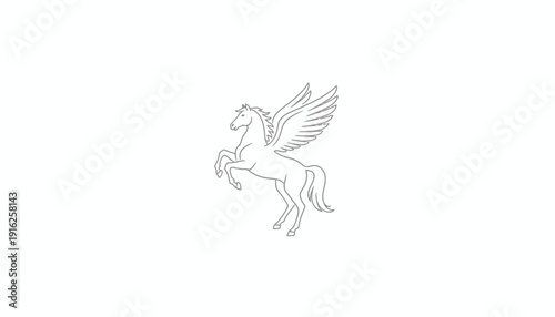 Mythical Pegasus Horse Flying Silhouette - Outline Vector Illustration