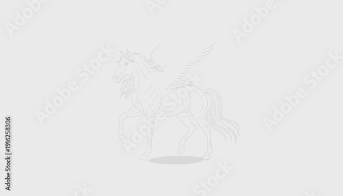 Mythical Pegasus Horse with Wings, Stylized Outline, Fantasy Creature, Greek Mythology