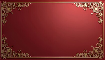 Elegant red background with golden ornate frame. Decorative border for formal invitations announcements or special event cards. Luxury vintage design for copyspace.