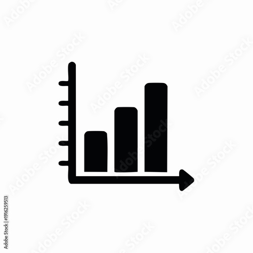 Displaying an ascending bar graph illustration on a plain white canvas, showing three simple bars with increasing height, minimalist axis lines, clear data trend from a front-view perspective