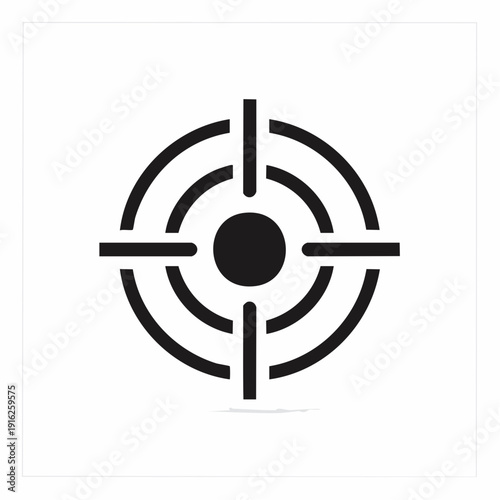 Front-view vector illustration showing a centered black and white target with concentric circles and perpendicular intersecting lines, presented symmetrically on a plain white background