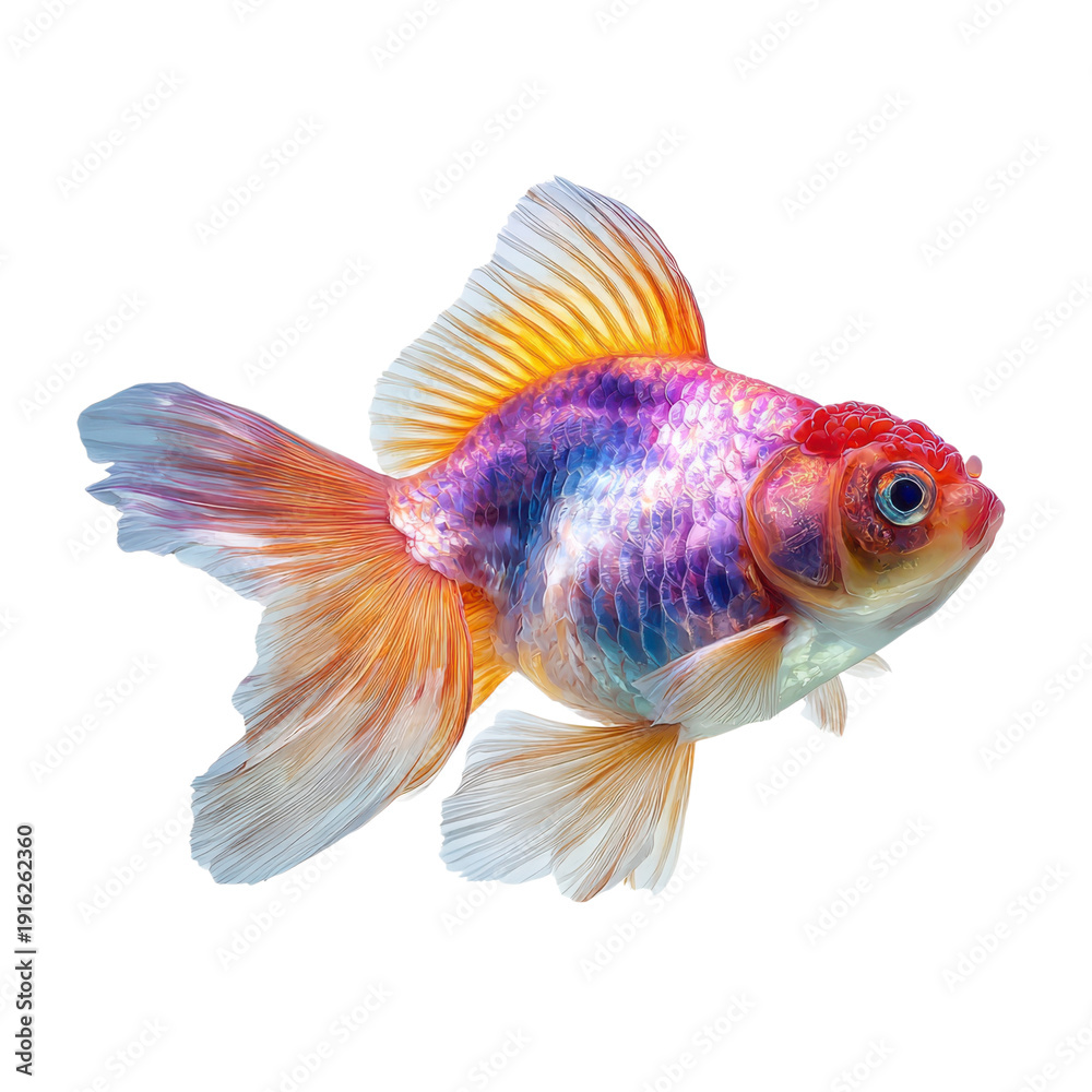 Fototapeta premium Colorful Fancy Goldfish Swimming in a Vibrant Aquarium PNG on Transparent Background