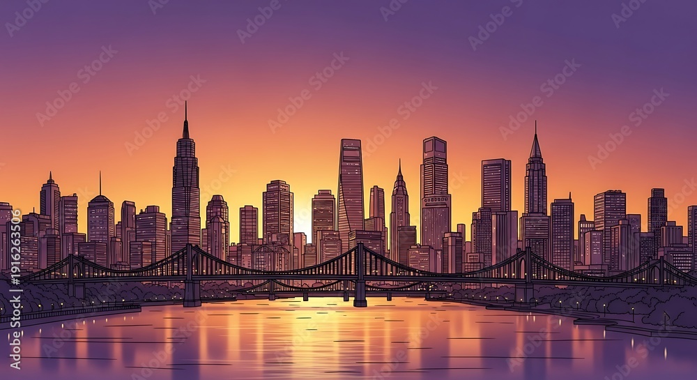 Fototapeta premium City Skyline at Sunset with Bridge.