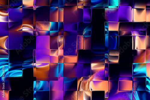 Wallpaper Mural Glowing neon chrome glass blocks. Geometric abstract 3D background. Torontodigital.ca