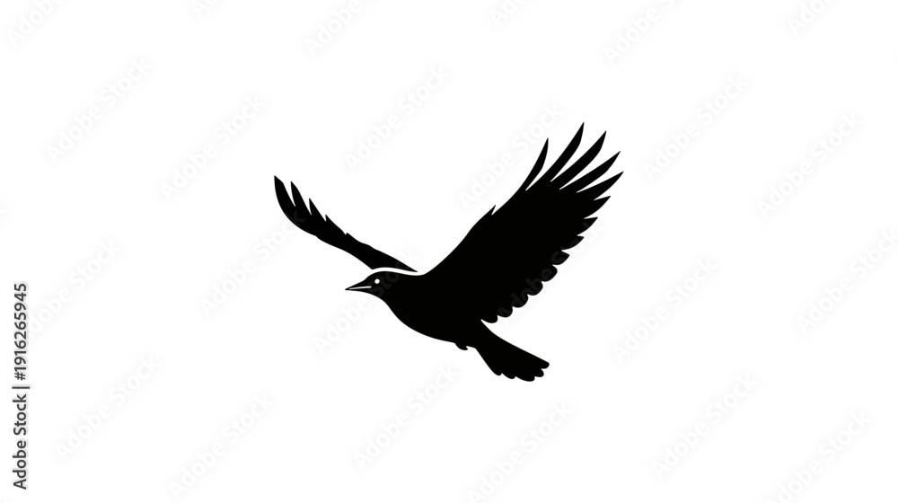 Fototapeta premium Black silhouette of a bird in flight flying free
