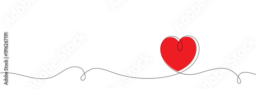 Minimalist Continuous Line Art Heart Vector - Red Love Symbol with Doodle Path on White Background for Valentine Day, Wedding Invitations, and Healthcare Branding