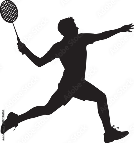 Silhouette of a badminton player in action