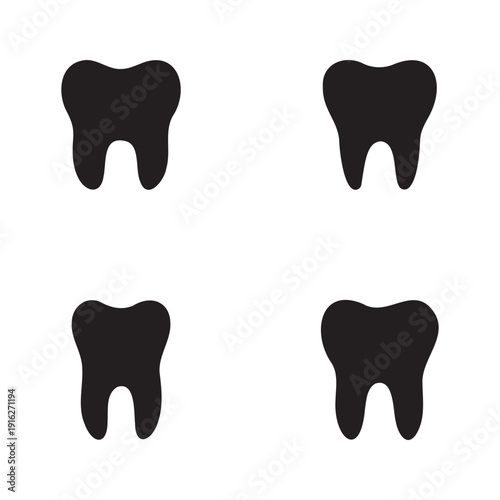 Tooth icon set with black dental silhouettes for oral health and dentist design