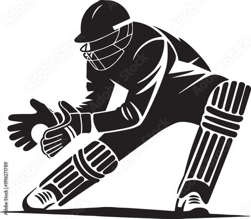 Cricketer in action catching a ball