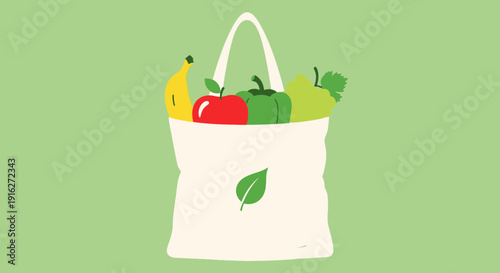 Eco friendly shopping bag filled with fresh healthy food