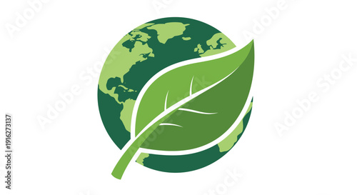 Green Earth Leaf Icon: Eco-friendly Planet Symbol
