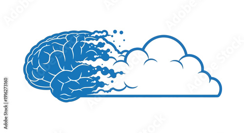 Brain dissolving into a cloud, concept of imagination and ideas