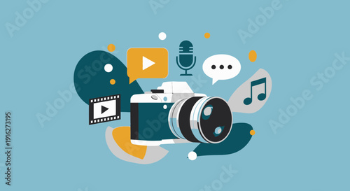 Digital Media Creation Icons: Camera, Microphone, Video, Music
