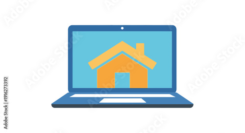 Laptop displaying a house icon, symbolizing online real estate or remote work.