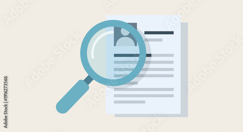 Magnifying glass over resume, job search, hiring, career concept
