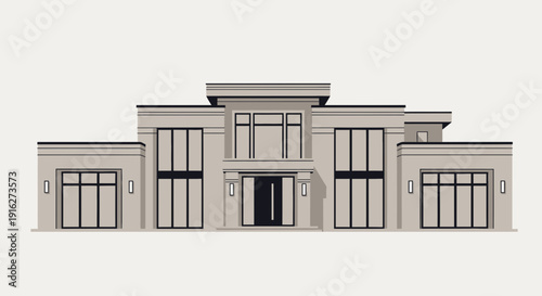 Modern Luxury Mansion Exterior Facade, Minimalist Architecture Design