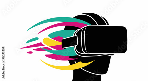 Virtual Reality Headset with Abstract Colorful Energy Flow