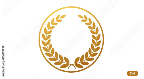 Golden Laurel Wreath Icon, Award Symbol, Victory Emblem, Isolated