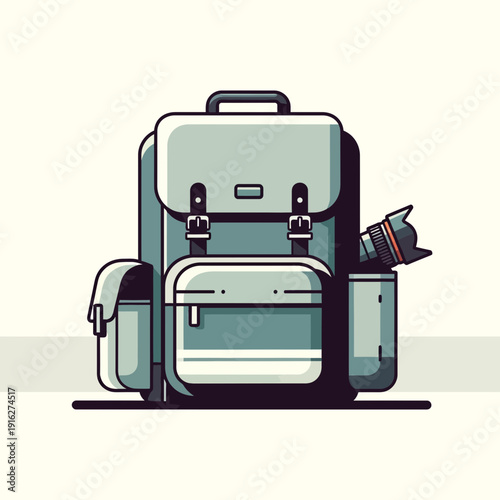 Backpack with camera and accessories, travel and photography concept