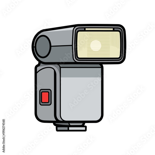Camera flash unit, portable photographic lighting equipment, isolated on white.