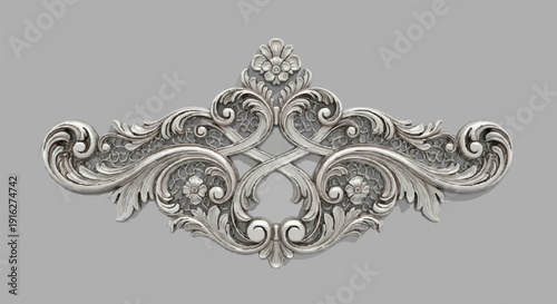 Ornate Silver Metallic Decorative Design Element.