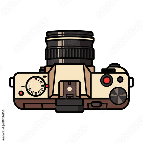 Top View of Vintage SLR Camera with Lens
