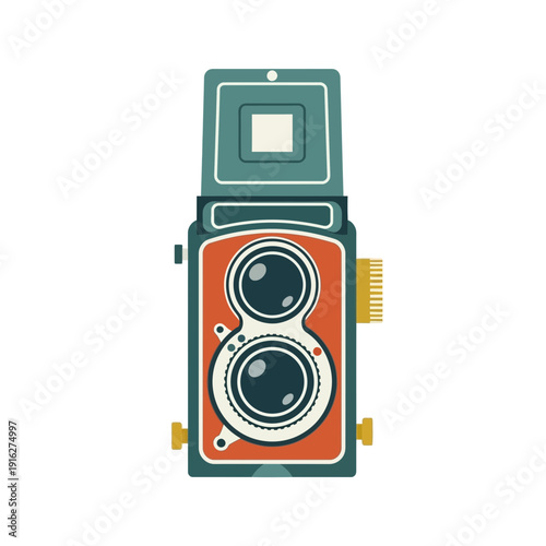 Vintage twin-lens reflex camera illustration