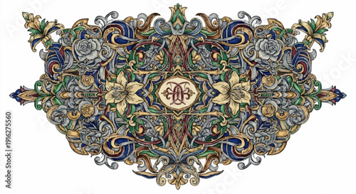 Intricate Traditional Tibetan Buddhist Thangka Design with Ornate Patterns and Symbols.