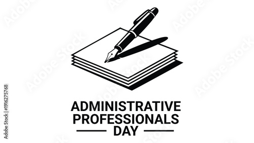 Administrative Professionals Day banner with notebook and pen icon minimalist flat vector illustration on light background for office appreciation
