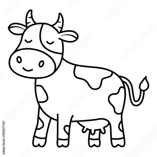 Cute Dairy Cow standing. Cute cow icon. Cute cow sticker. Cute sticker.
