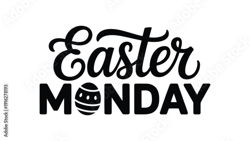 Easter Monday modern typography banner with decorative egg icon flat vector illustration on light background for spring holiday celebration