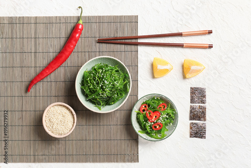 Bowls with healthy seaweed ...
