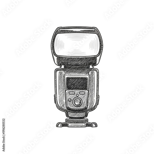 Camera flash sketch on white background