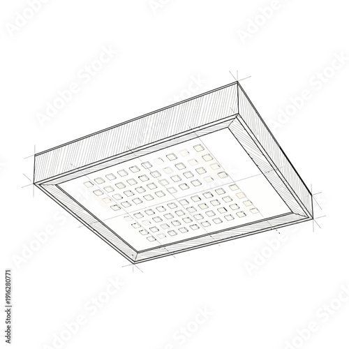 Modern ceiling light sketch, contemporary design, architectural drawing