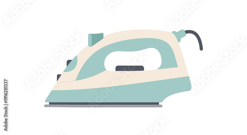 Flat vector icon of a generic electric iron, isolated object, clean minimal flat style, soft color tones, simple shape design, no brand elements, white background