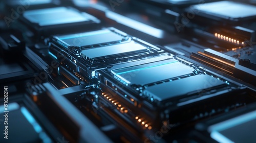 High-performance battery closeup advanced technology lab detailed image industrial environment macro view innovation in energy storage