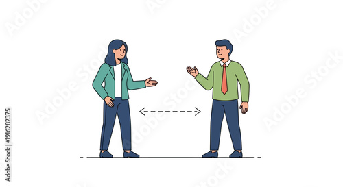 People interacting with social distance vector illustration on white backdrop