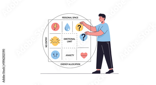 Man interacting with a diagram illustrating emotional states and concepts